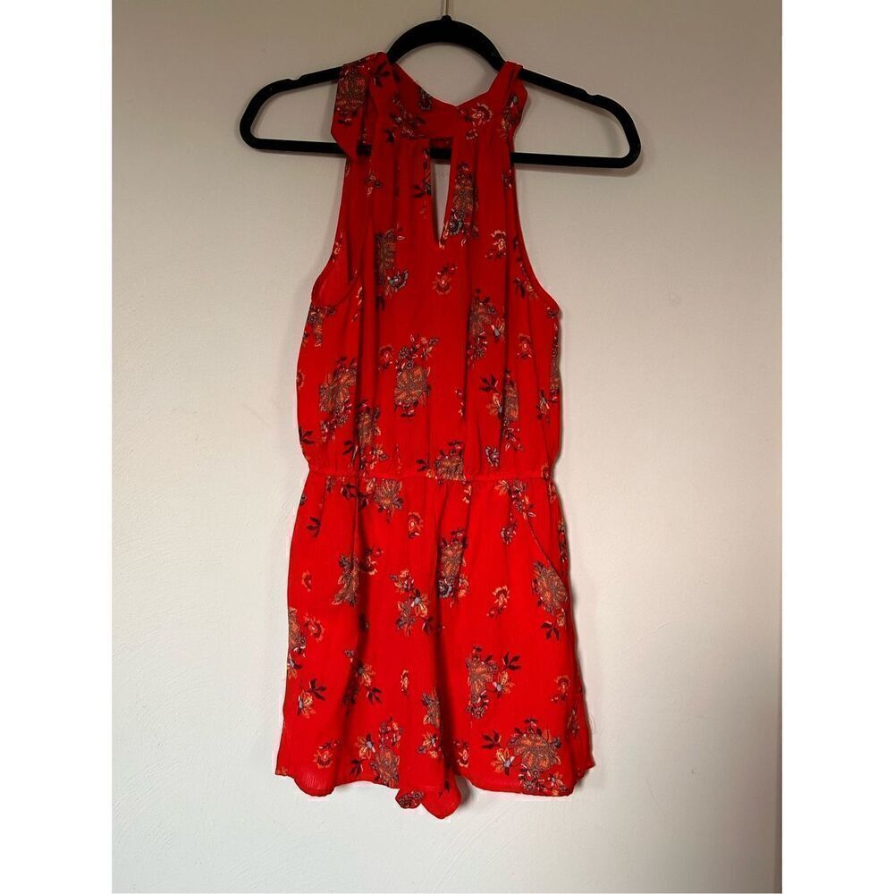 As U Wish Red Floral Shorts Romper Outfit Size Medium